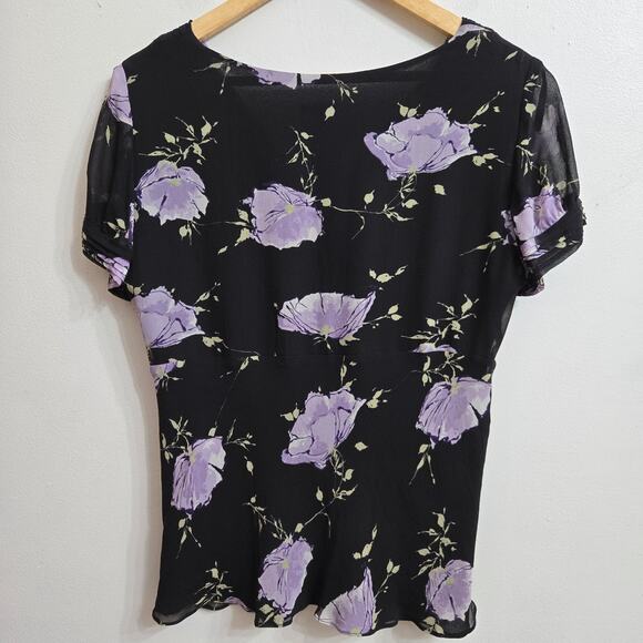 Ann Taylor Womens Vtg Y2K Whimsigoth Semi-Sheer Silk Floral Babydoll Blouse 12 - Picture 6 of 11